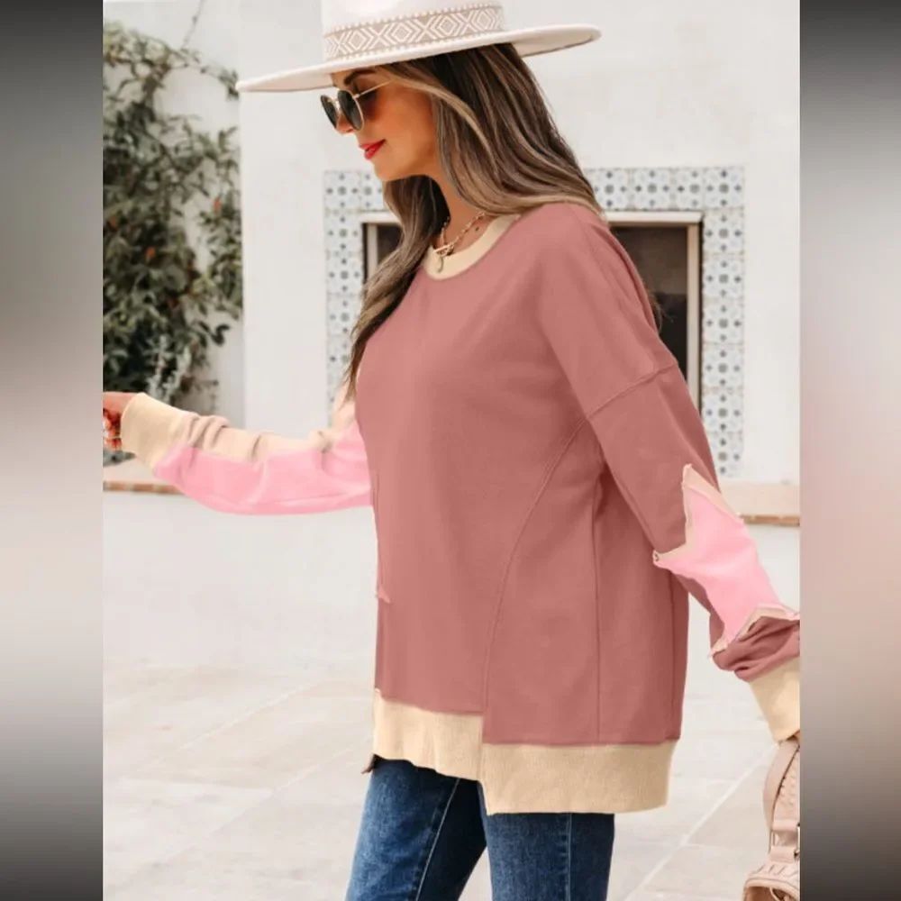 Star Patch Colorblock Sweatshirt - Dusty Rose/Pink - Picture 2 of 3